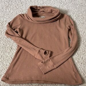 Albion Ribbed Tan Cowl Neck Sweater